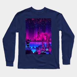 Cyberpunk And Digital Buildings. Long Sleeve T-Shirt